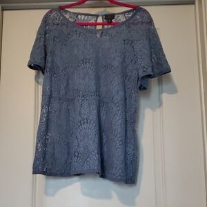 Worthington Blue Lace Short Sleeve Blouse